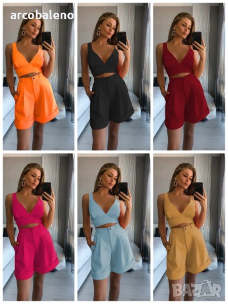 Дамски темпераментен асиметричен комплект с висока талия от две части, 12цвята , снимка 1