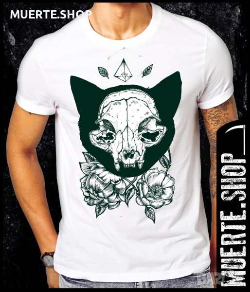 Тениска с щампа CATSKULL FLOWERS, снимка 1