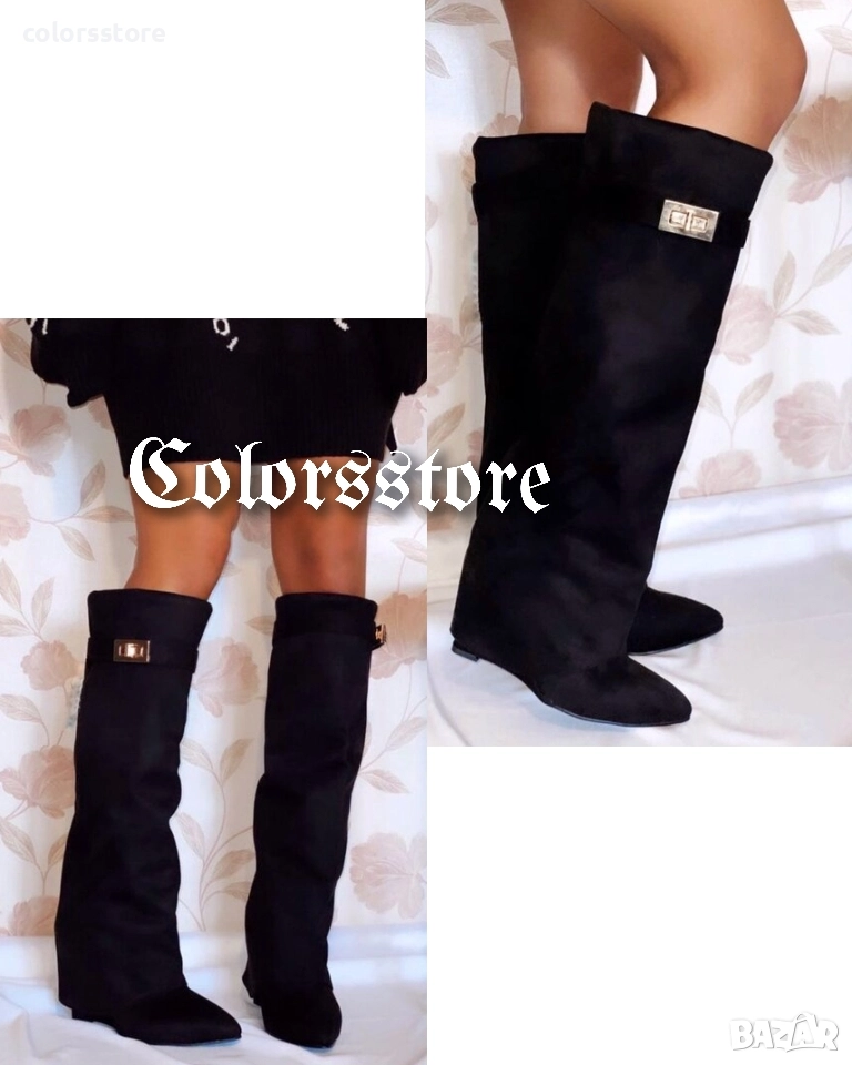 Ботуши на платформа - черен велур - K-40, снимка 1