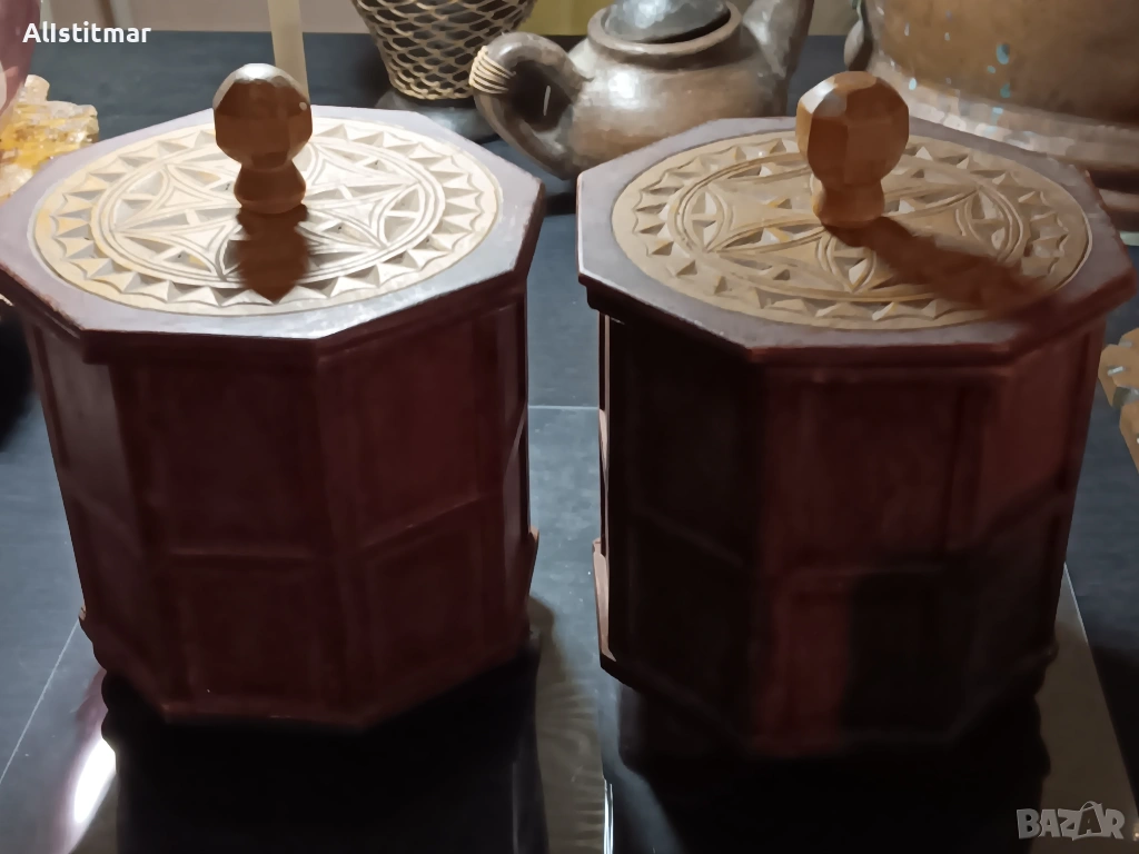 Сет от два дървени декоративни бурканa, снимка 1