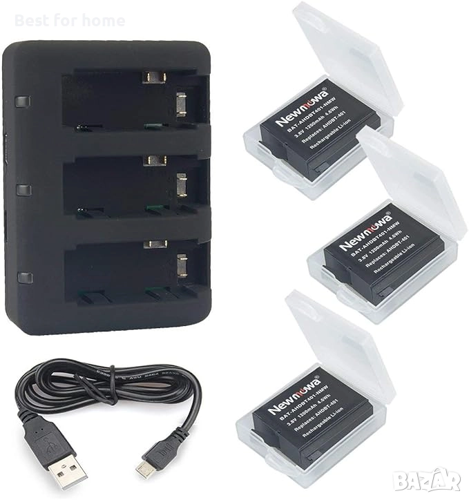 Newmowa 1200mAh акумулаторна батерия AHDBT-401 (3 броя) и 3-канално зарядно за Gopro  камера, снимка 1