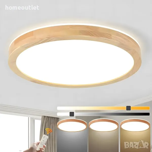 ПРОМОЦИЯ Лед лампа в кръгла форма с дървена рамка 60X60, X001VC52P7, снимка 1