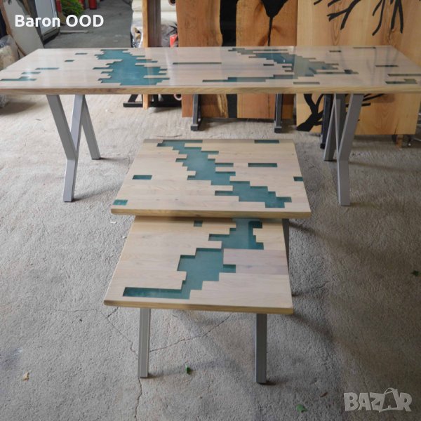 Трапезни и холни маси, маси за хранене от масивно дърво и епоксидна смола, снимка 1