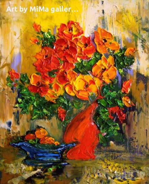 Синьо - картина  - маслени бои / платно, oil on canvas painting, flowers, снимка 1