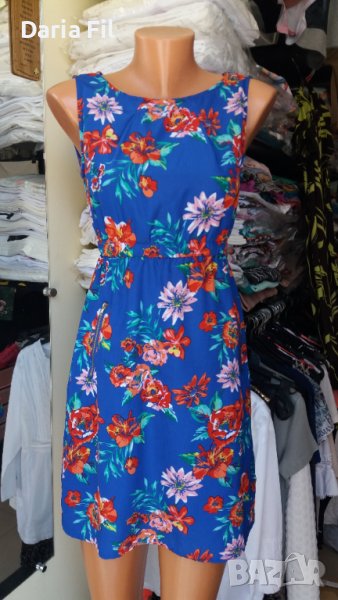 Кукленска синя рокля на цветя, снимка 1