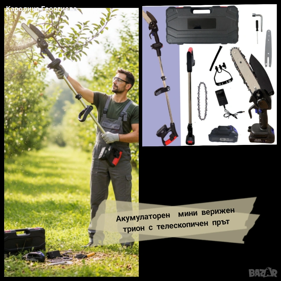 Акомулаторен мини верижен трион с телескопичен прът, снимка 1