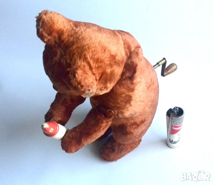 Bear Wind Up Toy Руско механично плюшено мече от 60-те години с бутилка Кафява мечка Работен ключ Иг, снимка 1