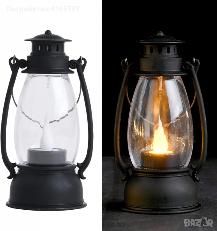 LED свещ-лампа ретро фенер – реалистична трепкаща светлина за уютен дом и празнична атмосфера, снимка 1