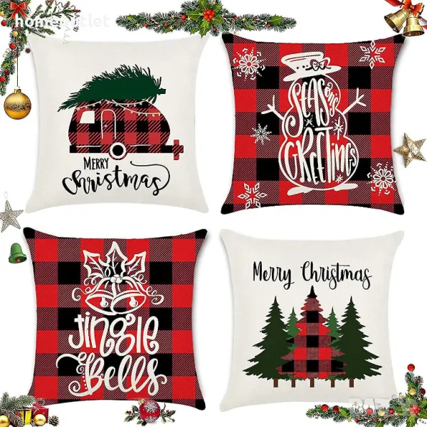 ПРОМОЦИЯ Атрактивни квадратни калъфки за възглавници с коледни мотиви (к-кт от 4 бр.), снимка 1
