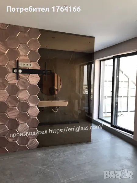 Стъклен параван до тавана с кафяво обемно стъкло и датски обков, снимка 1