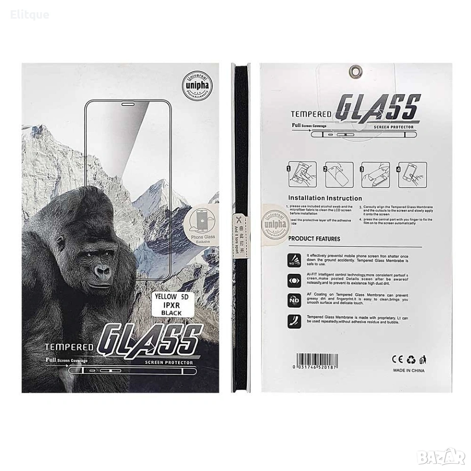 10 бр. 5D стъклен протектор Iphone XR-BLACK, снимка 1