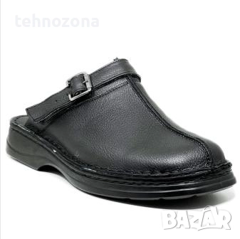 Сабо мъжко естествена кожа с подвижна каишка и тока LEATHER черно, снимка 1