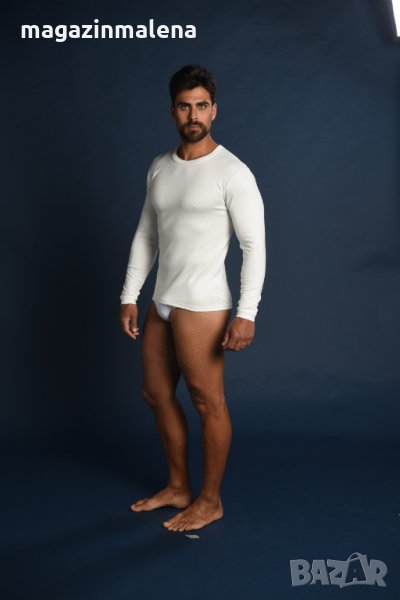M,L,XL бежови италиански мъжки вълнени блузи с дълги ръкави 50-100кг вълнено бельо голям размер , снимка 1