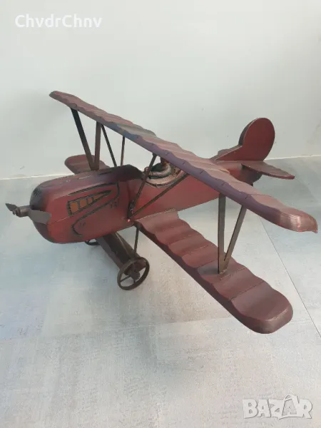 76см ръчна дърворезба фигура/стара голяма дървена играчка/самолет-биплан, снимка 1