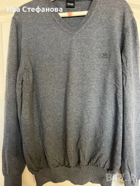 Нов 100 % оригинален марков тънък сив пуловер блуза Hugo Boss, снимка 1