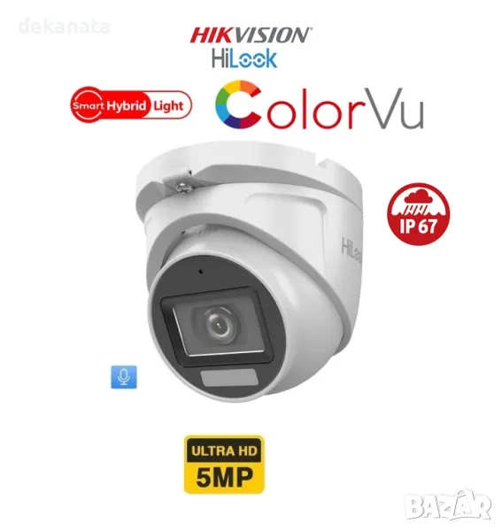 TURBO-HD HIKVISION серия HiLook Куполна камера 5Mp, Smart-Hybrid Light-30м. AudioCoax, цветно нощно , снимка 1
