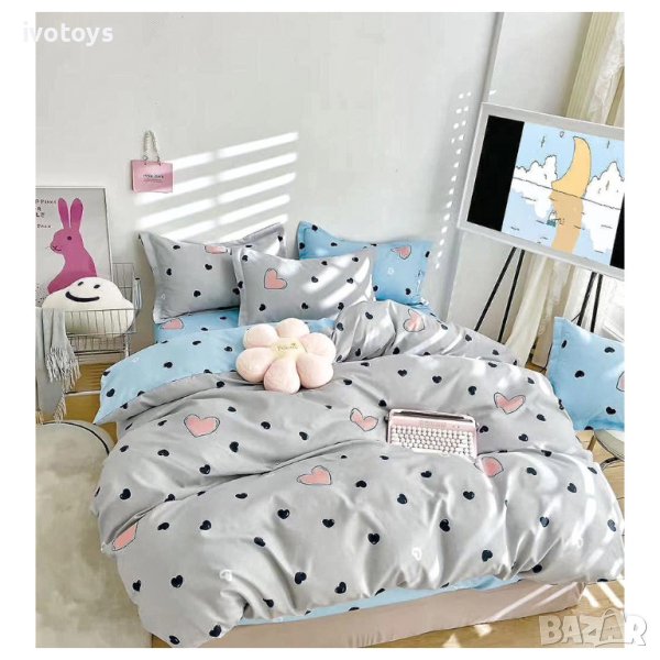 Двулицев спален комплект с ластик, 6 части - Модел WS15932, снимка 1