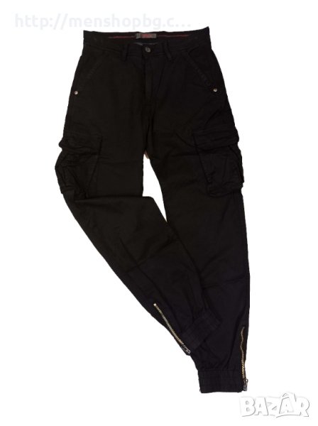 Черен карго панталон с ластик на глезена, снимка 1