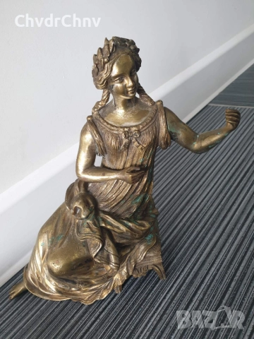 24см-3кг музикантка на пейка статуетка/стара френска бронзова фигура-надстройка за каминен часовник, снимка 2 - Антикварни и старинни предмети - 51358453