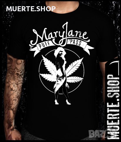 Черна тениска с щампа MARY JANE LEAF