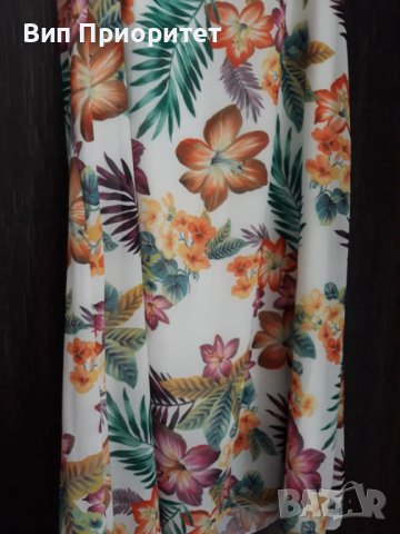 Прекрасна ефирна рокля с цветен пъстър принт, с пандела на едното рамо, свободно падаща, елегантна, снимка 13 - Рокли - 37416868