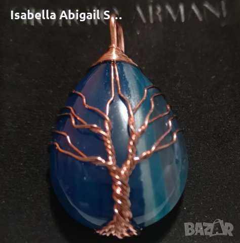 Син ахат тип Водна капка с оплетка, снимка 4 - Колиета, медальони, синджири - 30237029