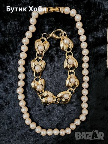 Комплект бижута с перли , снимка 1 - Бижутерийни комплекти - 39410379