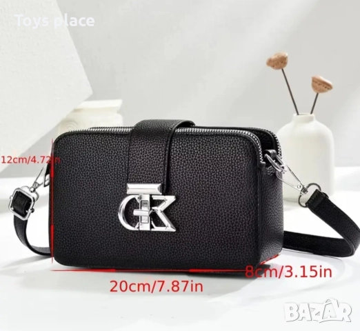 Дамска черна кожена чанта за през рамо CALVIN KLEIN , снимка 2 - Чанти - 52343978