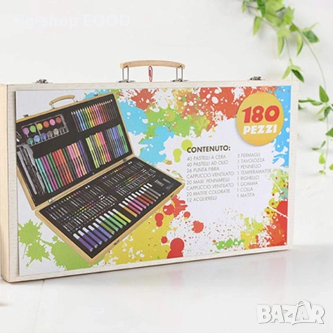 Комплект за рисуване ANGMAD, 180 части, дървен куфар, размери 47x29 см, унисекс, снимка 3 - Рисуване и оцветяване - 53926821