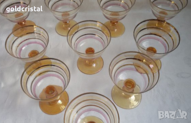 Ретро стъклени чаши цветно чешко стъкло , снимка 4 - Антикварни и старинни предмети - 18918873