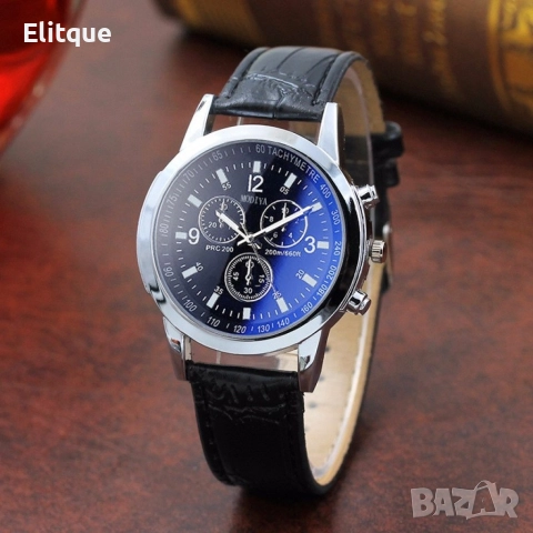 Елегантен мъжки кварцов часовник с к. каишка "черен и бял цифреблат", снимка 6 - Мъжки - 52799773