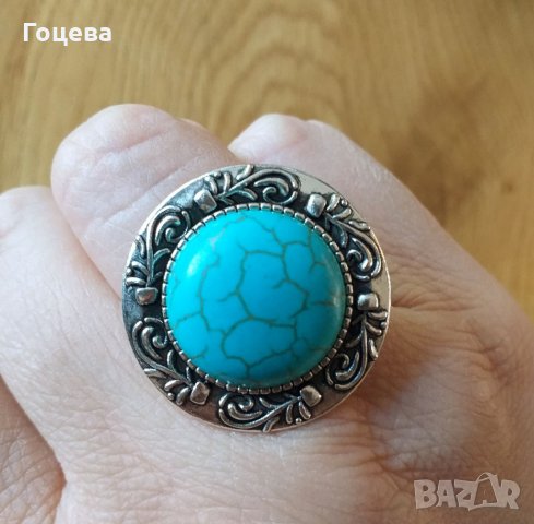 Прекрасен Бохемски пръстен с голям Тюркоаз от новата ни колекция, снимка 3 - Пръстени - 29347196