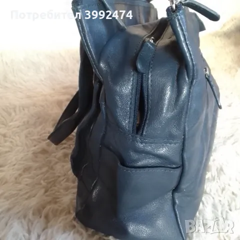 Дамска чанта естествена кожа тъмно синя използвана, снимка 2 - Чанти - 48631858