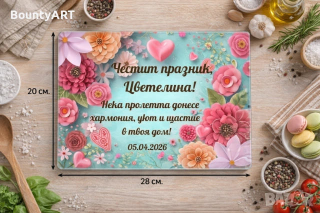 Персонализирана стъклена дъска Подарък за Цветница, Великден, Рожден ден, Имен ден, снимка 9 - Подаръци за имен ден - 54001680