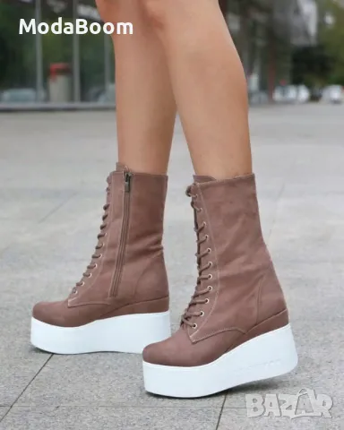 Боти на платформа - Велур