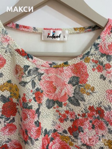 Маркова бутикова ефектна блузка с приказна декорация и прозрачни елементи в свеж флорален десен, снимка 6 - Туники - 33999620