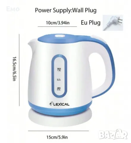 Електрическа Кана – Пластмасов Корпус, 1L, 1200W, Безжична, LED Индикатор - Гаранция 24 месеца , снимка 2 - Кани - 48490128