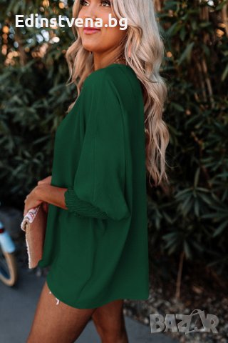 Дамска блуза в зелено с ефектна кройка, снимка 3 - Други - 42766736