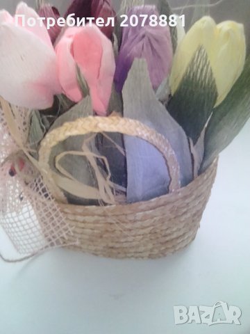 Красиви букети в ръчно плетени кошнички, снимка 4 - Изкуствени цветя - 29146103