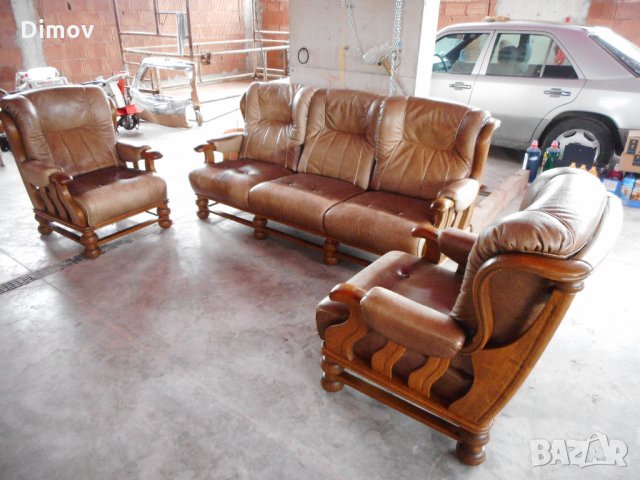 Мека мебел. Холна гарнитура, естествена кожа и масив. Дизайнерска мебел. Внос., снимка 11 - Дивани и мека мебел - 35255133