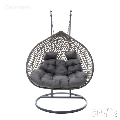 Двойна висяща ратанова люлка, снимка 3 - Градински мебели, декорация  - 54277892