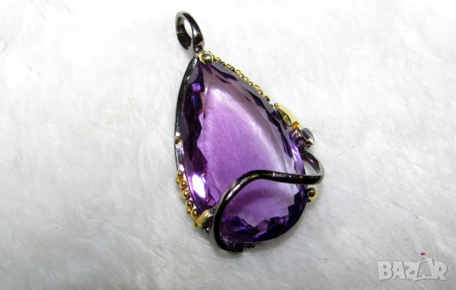 925 сребърно колие с натурален аметист 28 карата, подходящо за подарък, снимка 1