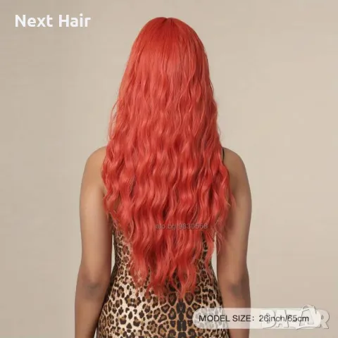 Оранжева перука на вълни с бретон, снимка 4 - Аксесоари за коса - 48465624