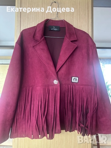 Велурено сако в бордо с ресни, снимка 4 - Сака - 52500068