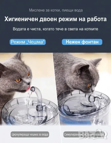 Автоматична USB поилка с фонтан и филтър за котка и куче – 1,8 л, снимка 4 - За котки - 56246224