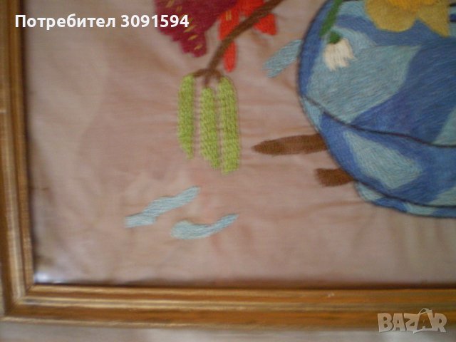 оригинална ръчно бродирана картина за стена период 1950г, снимка 5 - Антикварни и старинни предмети - 40600556