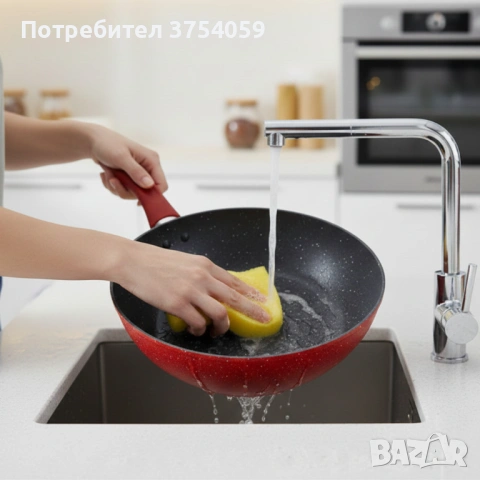 Уок тиган Voltz OV54420A28 Ø28 см – мраморно незалепващо покритие, индукционен, червен, снимка 3 - Съдове за готвене - 53076117