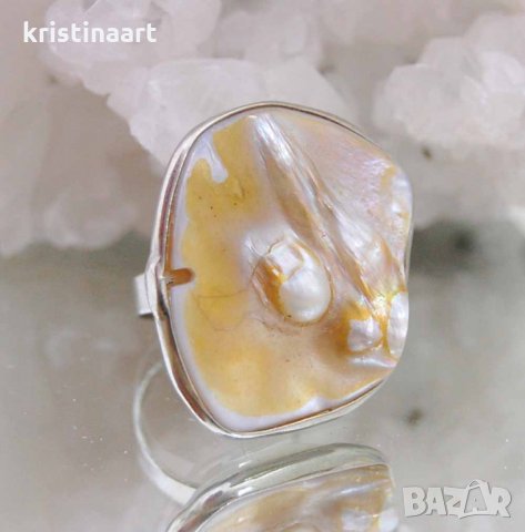 Пръстен с естествен седеф АРТ, снимка 9 - Пръстени - 34919193