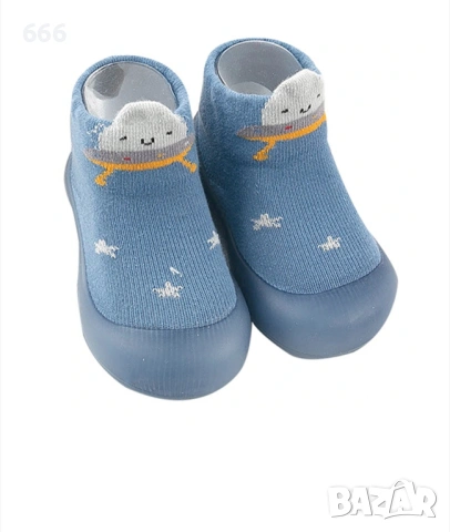Бебешки чорапи, неплъзгащи се, еластични, сини, памук 14.5 см, снимка 2 - Други - 54132313
