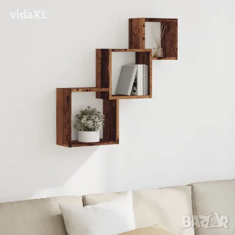 vidaXL стенни кубични рафтове от старо дърво 68x15x68 см, снимка 3 - Етажерки - 56148262